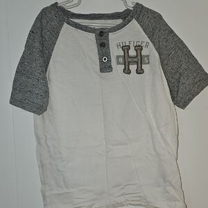 Tommy Hilfiger Kids Gray and White Henley Shirt M 8-10